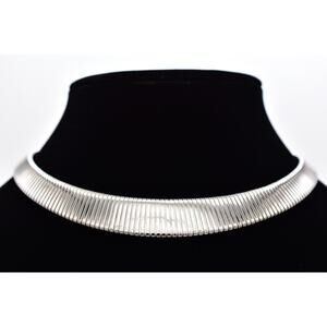 Monet Vintage Silver Ribbed Collar Statement Necklace Omega Chain Chunky BinBQ